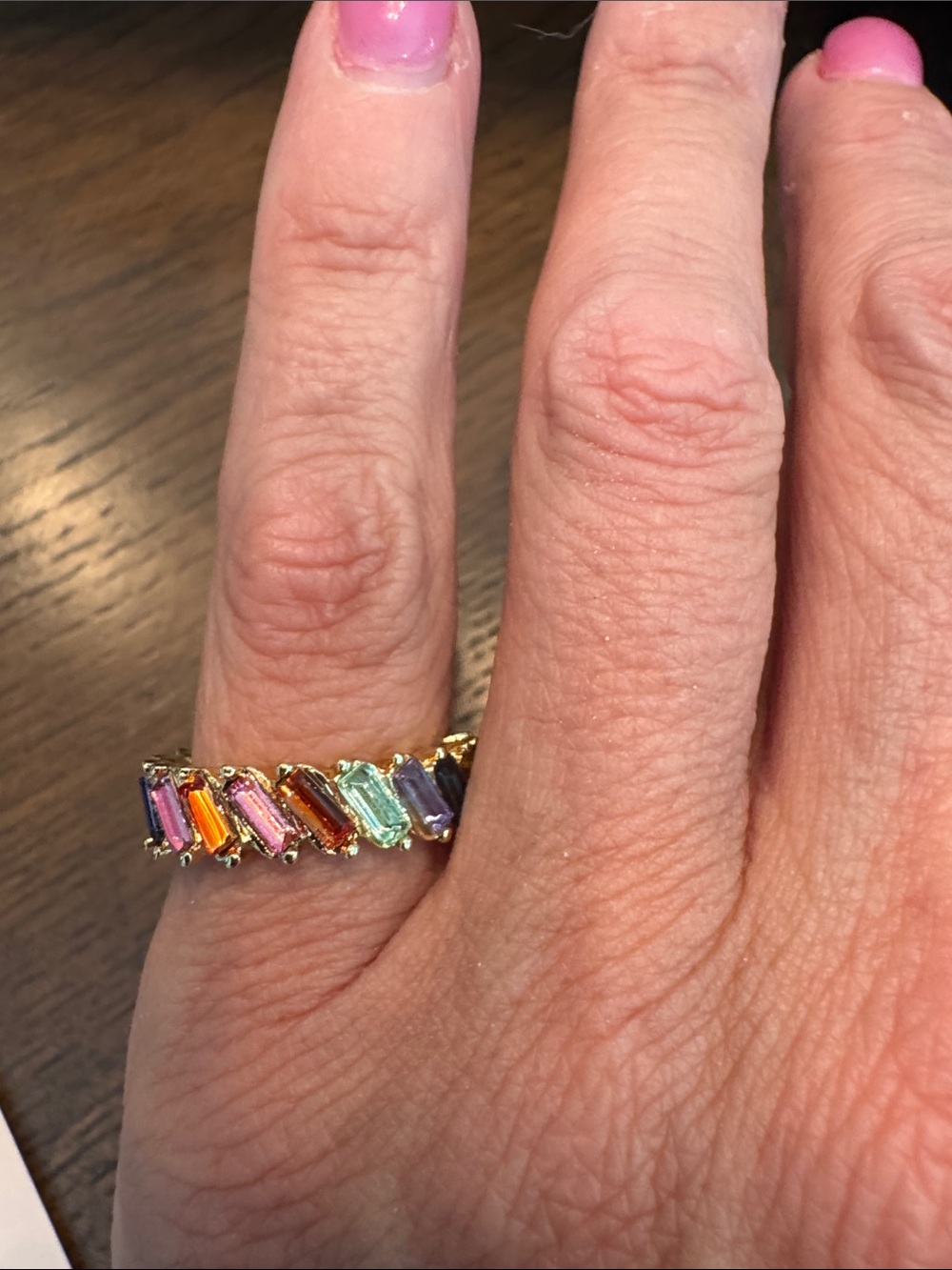 Gold Multicolor Baguette Crystal Ring - Women Jewelry